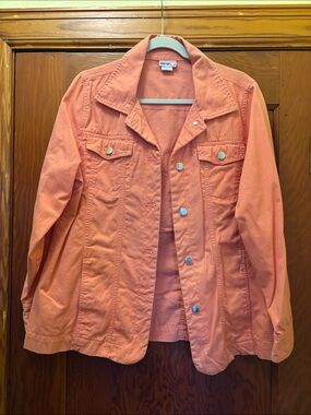 Vintage American Sweetheart Women's Coral Denim-Style Jacket with Button Front